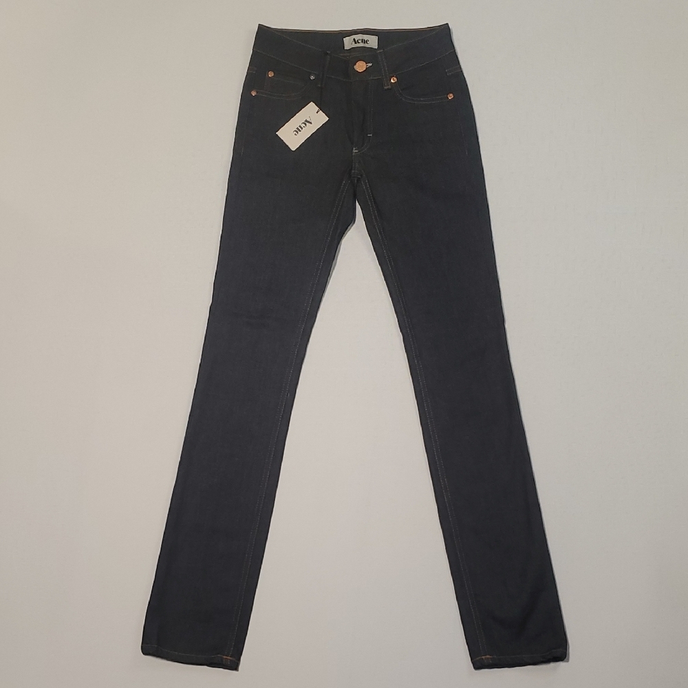 NWT ACNE STUDIOS Hex DC Dark Indigo Raw Denim Jeans W24 L32 Slim Straight Fit